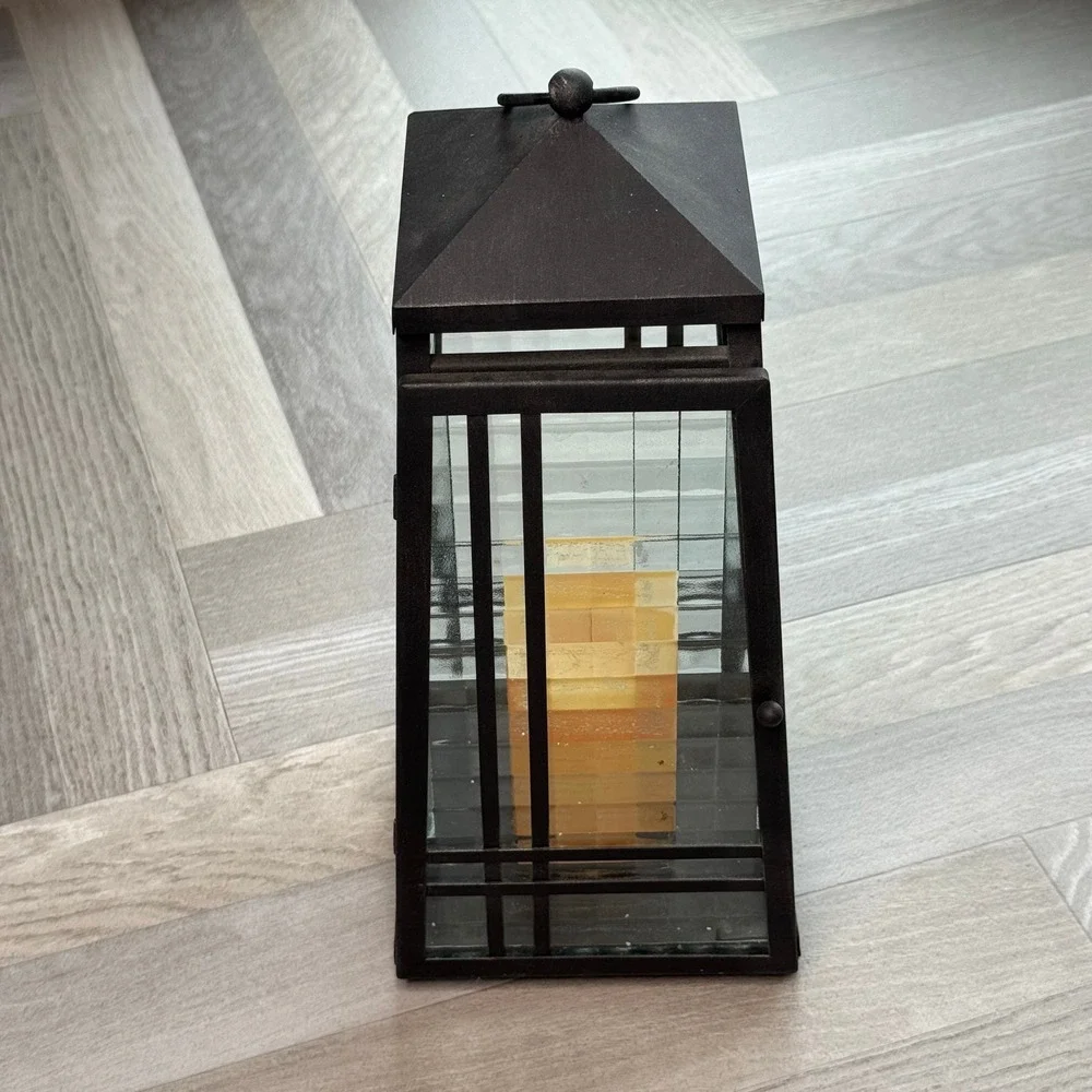 PartyLite Black Metal Mission Style Glass Candle Lantern Farmhouse Ambient Light - Picture 8 of 8